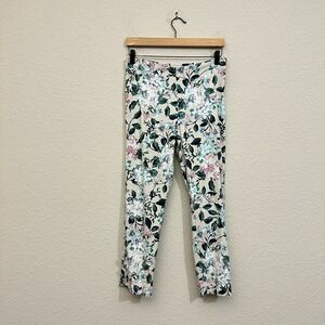 J. JILL Linen Stretch Cropped Ankle Pants in Multi Floral Print Button Hem